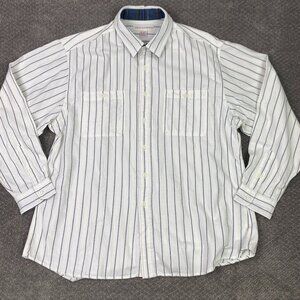 Vintage Smith & Hawken Shirt Men's XL White Blue Striped Button Down Up cotton